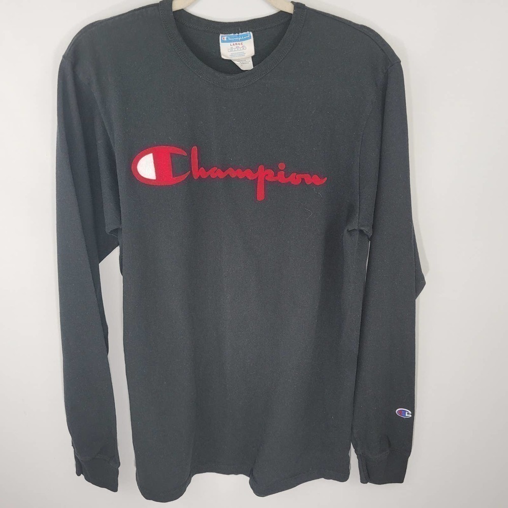 CHAMPION Long Sleeve Logo Tee Size L